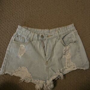 SHEIN Light Blue Ripped Jean Shorts